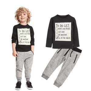 1Set Kids Toddler Boys Handsome Black Blouse + Gray Casual Pants Letter Sports leisure t-shirt + pants kids suits