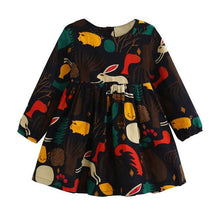 Girls dresses Fashion Casual Girls Autumn Forest Animals Graffiti Cartoon Children Long Sleeve Dresses drop shipping