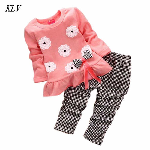 KLV Hot Fashion Long Sleeve Baby Girl Clothing Suit Sets Children Clothing Sets Newborn Baby Clothes Two Piece Set