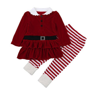 2017 New Christmas Sets Kids Baby Girl Corduroy Tops + Striped Pants Fashion High Qulity For Children Girls Clothing Suit
