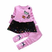 2017 Fashion Toddler Kids Baby Girls Outfits Blouse Embroidery butterfly Lace Tops+Long Pants Bowknot 2Pcs Girls Clothing Set