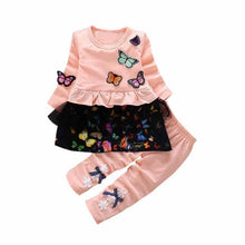 2017 Fashion Toddler Kids Baby Girls Outfits Blouse Embroidery butterfly Lace Tops+Long Pants Bowknot 2Pcs Girls Clothing Set