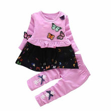 2017 Fashion Toddler Kids Baby Girls Outfits Blouse Embroidery butterfly Lace Tops+Long Pants Bowknot 2Pcs Girls Clothing Set