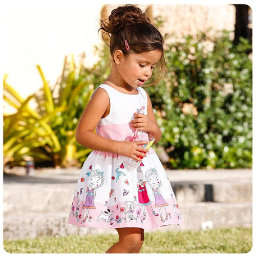 Girls Dresses New Fashion 2016 Summer Baby Dress Baby Girl Clothes Kids Pattern Cotton Dress Girls Clothes With Belt 1pc