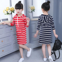 Fashion Autumn Girl Dress Hooded Long Sleeve Kids Clothes Toddler Casual Children Clothing Striped Tutu Dress Baby Girls Dresses