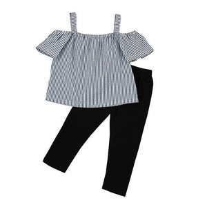 2pcs Baby Girls Off Shoulder Striped Tops+Long Pants Kids Baby Girls Clothes 2017 New Arrival Fashion Newborn Babys Clothes 1-5Y