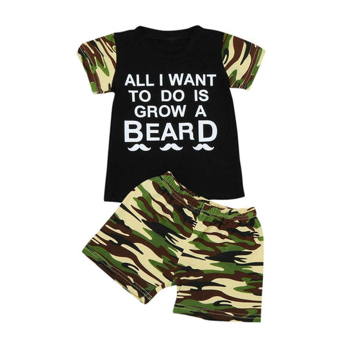 Kid Baby Boy Clothes Set 2 Pcs Toddler Baby Cotton Short Sleeve Letter Tops T-shirt Camouflage Shorts Outfit Clothes Fashion Boy