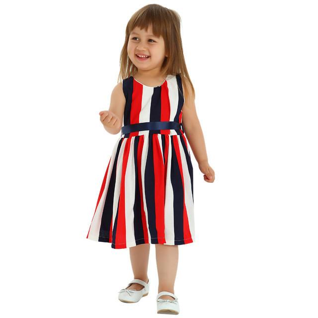 Children Striped Dress 2017 Kids Party Dresses Cotton Sashes Girl Sleeveless Dress Fashion High-grade Girl Belle Clothing
